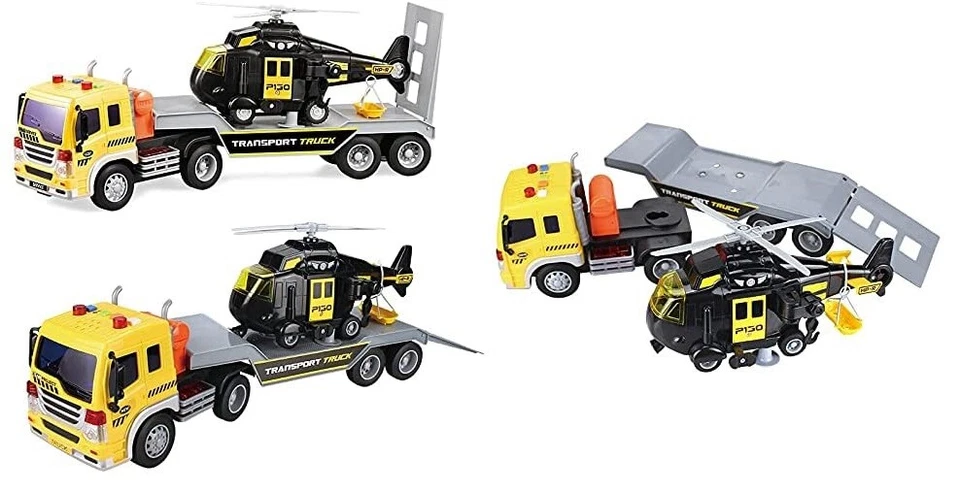 Auto Carro Attrezzi Camion Trasporti Elicottero Nero Luci e Suoni Scala 1:16 - Immagine 4 di 4