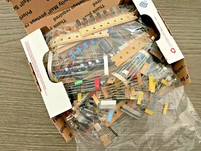 BOX of ELECTRONIC COMPONENTS CAPACITORS RESISTORS SEMICONDUCTORS LEDS LOT NEW!