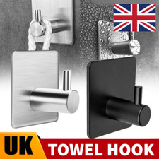 Self Adhesive Hooks 1-10 Strong Heavy Duty 3M Sticky Coat Door Towel Rack Silver