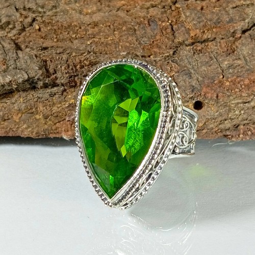 Peridot Ring 925 Sterling Silver Ring Handmade Gemstone Ring Women's Ring - Picture 4 of 9