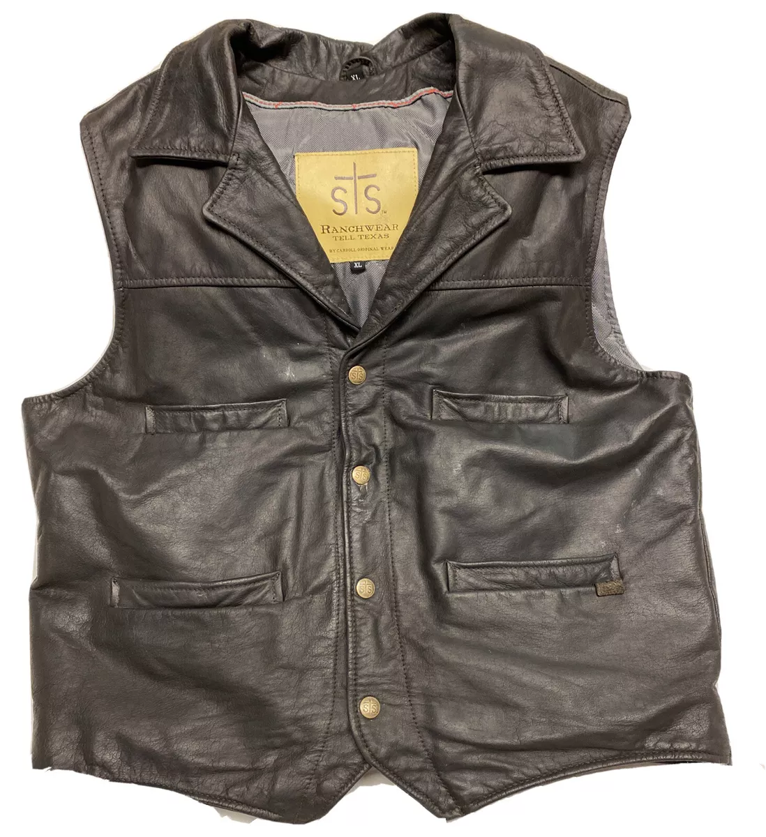 STS Ranchwear Men's XL Black Leather Vest “The Ace” *See Description