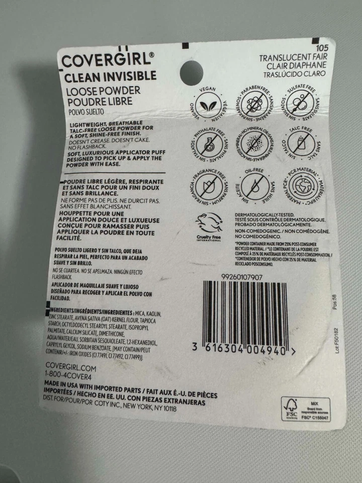 COVERGIRL Clean Invisible Loose Powder, 105 Translucent Fair, 0.63 oz Vegan - Image 4 of 4