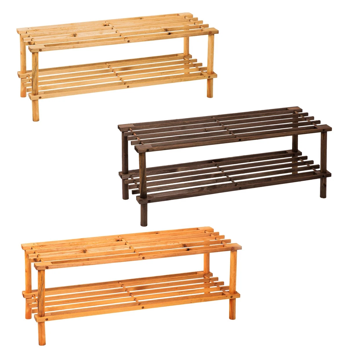 Natural 2-Tier Wood Shoe Rack