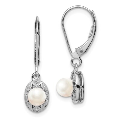 26mm Sterling Silver Diamond & Freshwater Cultured Pearl Earrings QBE10JUN