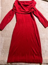 Connection Apparel Women Medium Red Knit Form Fit Stretch Crowl Neck Dress