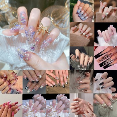 Square/Coffin/Almond Long Fake False Nails Full Cover Press On Nails Jelly Glue