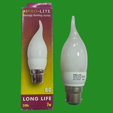 7W  35W Pro lite CFL Low Energy Bent Tip Candle Light Bulb, 2700K BC B22 Lamp