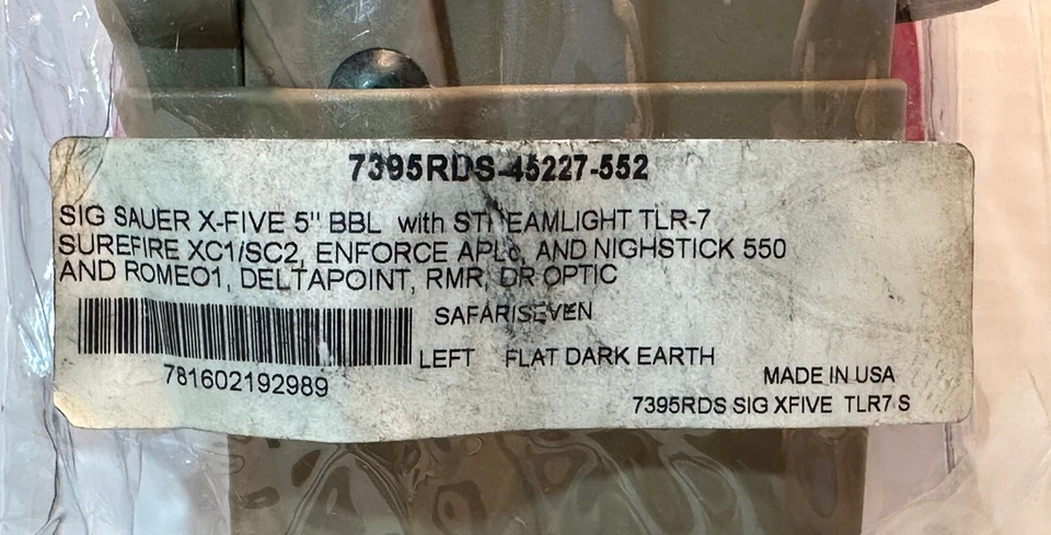 Safariland 7395RDS LH Duty Holster, SIG P320 X-FIVE + LIGHT & RED DOT -LEFT HAND - Image 2 of 4
