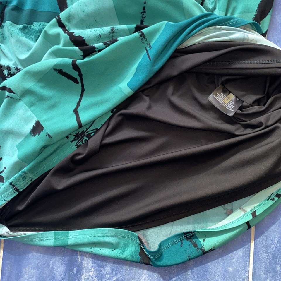 Elie Tahari Dress Size S Vintage Emerald Green Black Graphic Print Knit