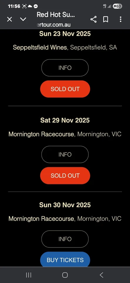 Red Hot Summer Tour Ticket 29 November Mornington Racecourse Crowded House - image 2 of 4