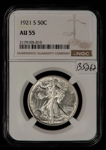 1921-S 50c Walking Liberty Silver Half Dollar - PQ Key Date- NGC AU 55 - B5262