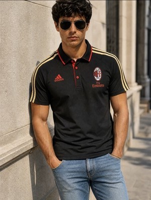 Retro AC Milan Adidas Polo Shirt Herren Schwarz Rot Gr. M Football Blokecore
