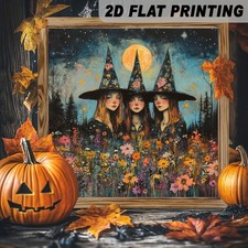 Three Witches Moon Floral Wooden Sign Vintage Halloween Fantasy Entryway Decor