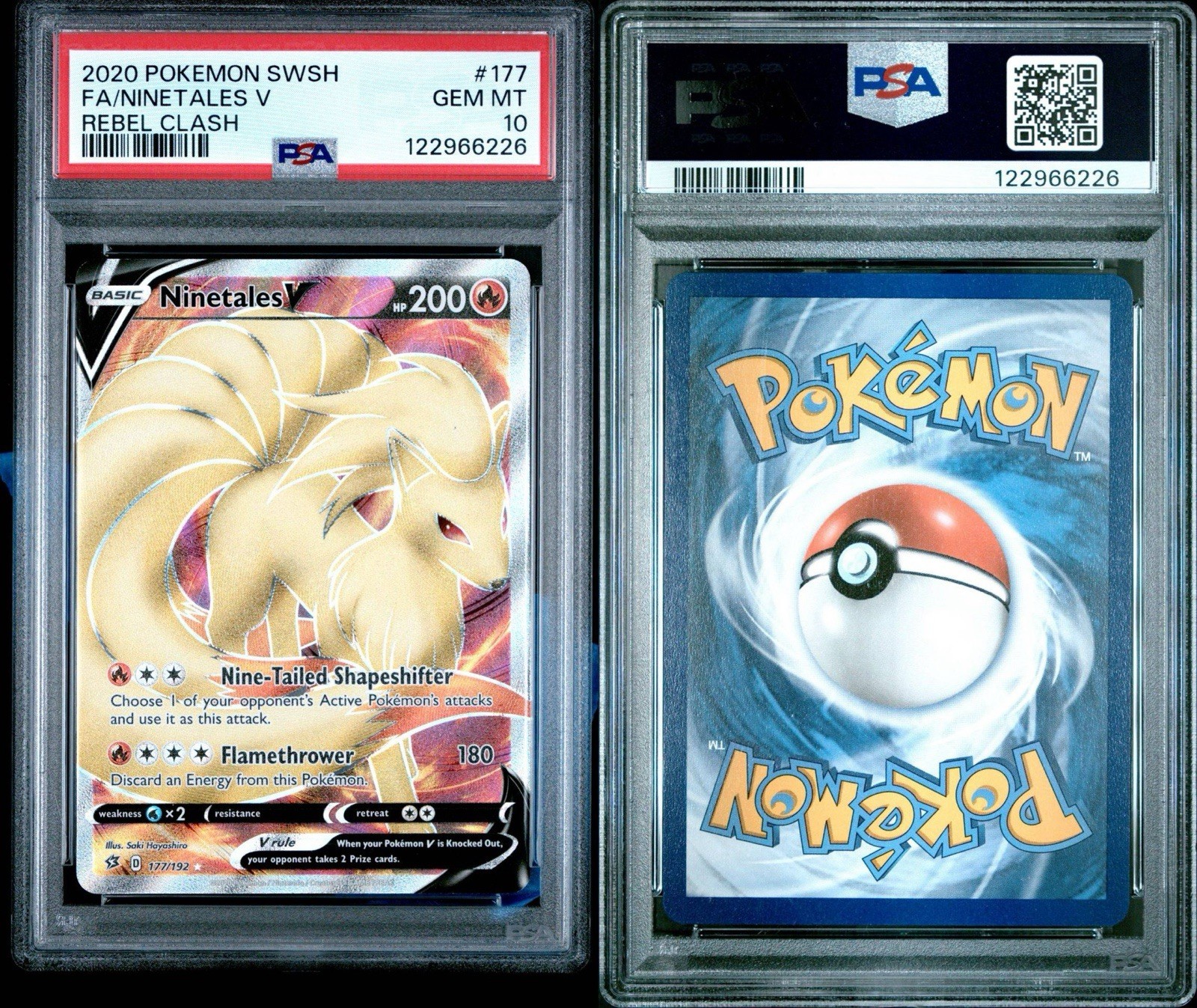 Pokémon TCG Rebel Clash NINETALES V 177/192 Full Art PSA Gem Mint 10