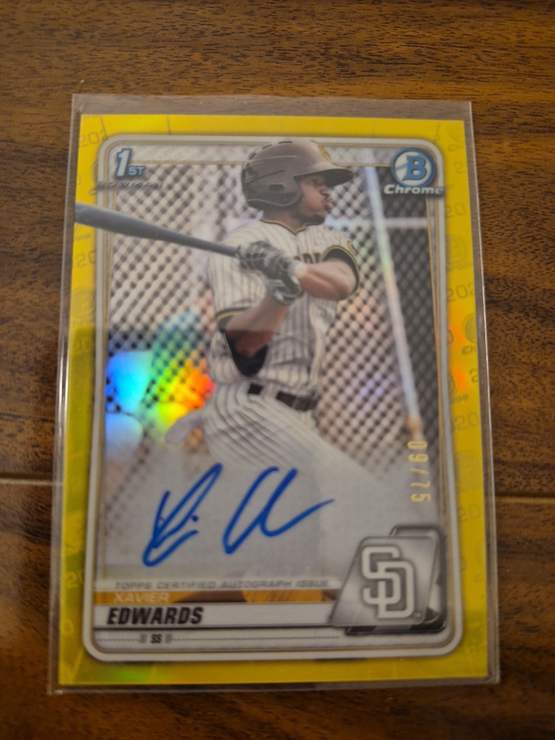 XAVIER EDWARDS 2020 BOWMAN CHROME 1ST YELLOW REFRACTOR AUTO 09/75