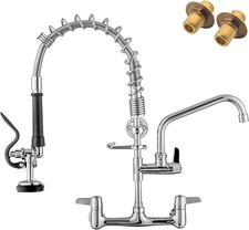 Commercial Sink Faucet with Sprayer, 21" Height 8 Inch Center Pull down Wall Mou