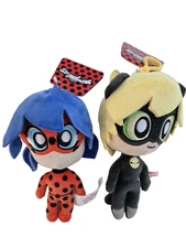 Lot of  2 Zag Miraculous Ladybug And Cat Noir Backpack Clips Dangling Plush
