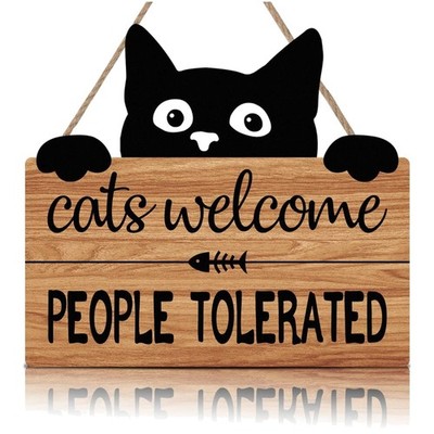 Funny Cat Welcome Sign 10x11 Black Cat Wall Decor