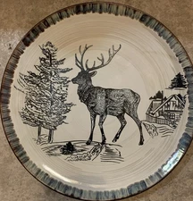 Elama 11" Dinner Plate In The Majestic Elk Pattern Holiday Cabin Core Country