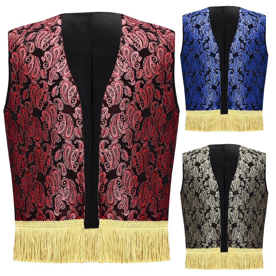 Kids Boys Arab Prince Cosplay Print Fringed Open Waistcoat Halloween Costumes - Image 3 of 4