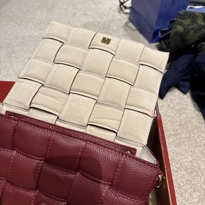 NEW CHIARA FERRETTI QUILTED ITALY LEATHER FLAP OVER WOVEN CROSSBODY Bordeaux red
