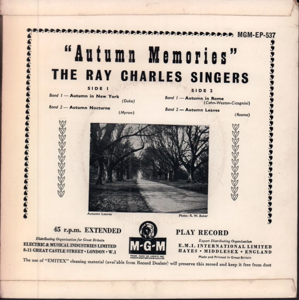Ray Charles Singers Autumn Memories 7" vinyl UK Mgm ep in pic sleeve MGMEP537 - Image 2 of 3