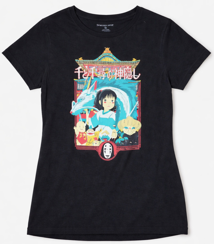 Spirited Away Poster Studio Ghibli Anime Women's Black T-Shirt 2001 XL EUC