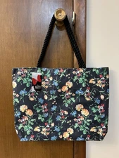 NWT Disney Minnie Mouse Floral Tote Bag with Rope Handle Blue Interior