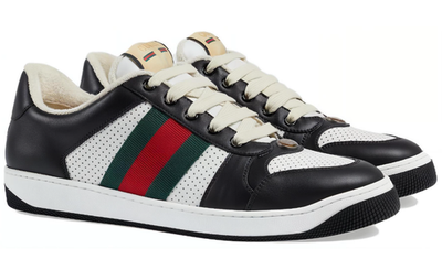 Authentic Men's Gucci Black White Leather Screener Sneakers 546163
