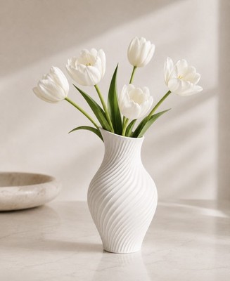 Moderne Vase mit Rillen Design PLA Deko Blumenvase Wohnaccessoire Geschenkidee