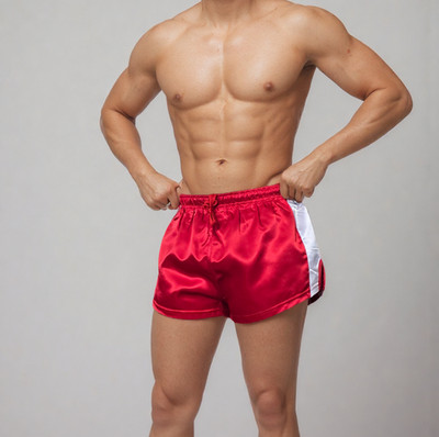 Rote Satin-Trainingsshorts Unisex   Glänzende Retro-Fitnessshorts