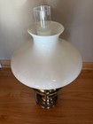 VTG Nickle/Brass Electrified Oil Lamp w/Glass Chimney & White Milk Shade 21×12" — photo 2