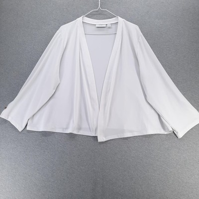 Susan Graver Blouse Womens 2X White Open Front Long Sleeve Sheer Cardigan