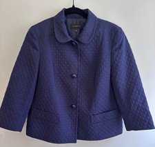 Talbots Classic Navy Textured Jacquard Blazer Jacket 3/4 Sleeve Women Size 12