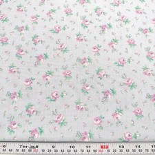Vintage Florals on Light Blue Slight Sheen Cotton Blend Fabric by the HALF YARD
