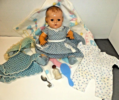 VTG EFFANBEE DY DEE BABY DOLL DRINK WET 15" 1940'S ORIGINAL DOLL WITH CLOTHES - Image 1 of 4