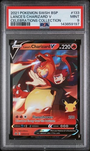 2021 POKEMON SWSH BLACK STAR PROMO CELEBRATIONS COLL LANCE'S CHARIZARD V PSA 9