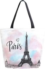 Eiffel Tower Canvas Tote Bag for Women Extra Large Grocery Bag Reusable Casual B