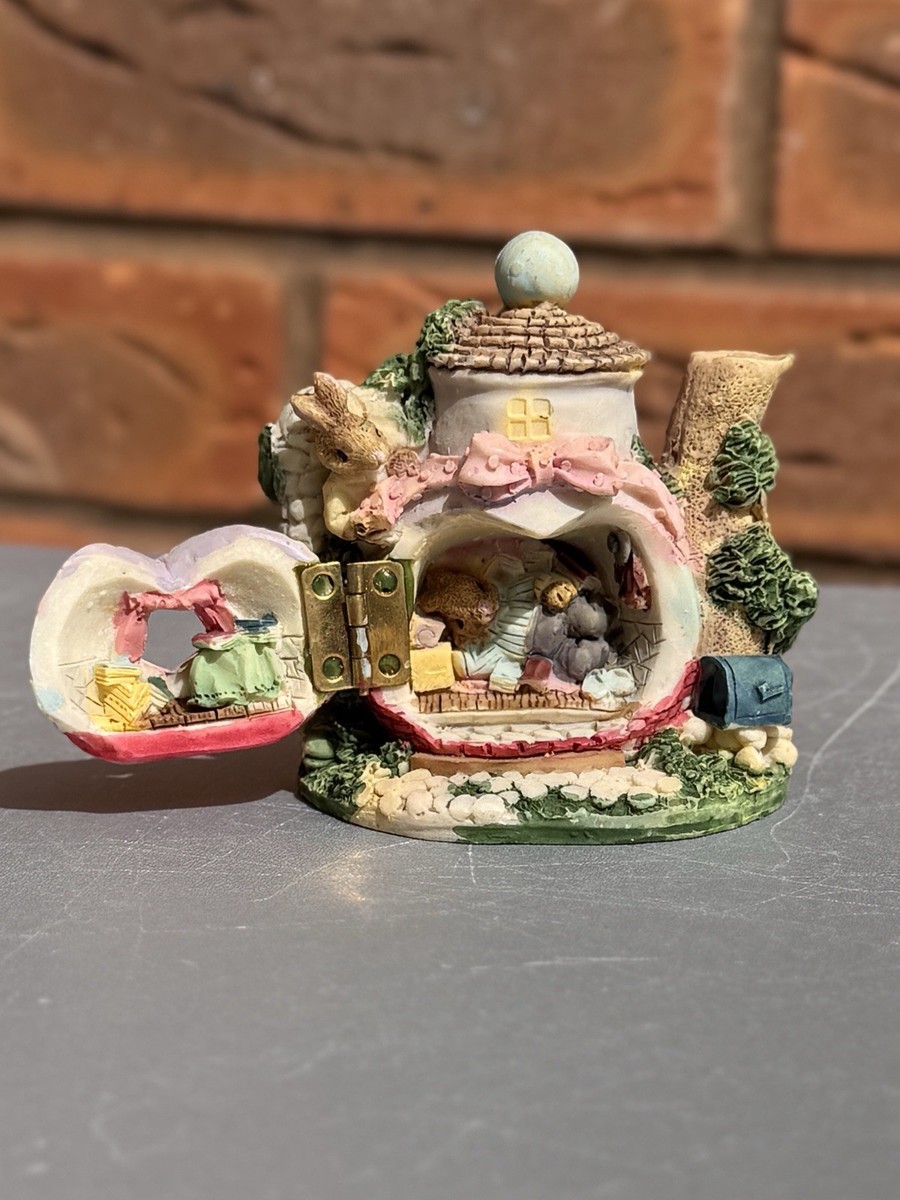 Teapot Bunny Rabbit House With Hinged Door Hand Painted