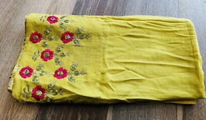 Cashmere Pashmina 3D Flower Embroidered Bordered Shawl Yellow