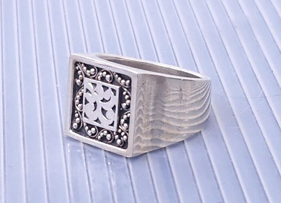 Anillo Vintage LOIS HILL Plata Esterlina Granulado y Banda Cuadrada Talla 8 Foto 3 de 4