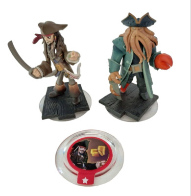 Disney Infinity 1.0 Figure Lot Captain Jack Sparrow Davy Jones Power Disc