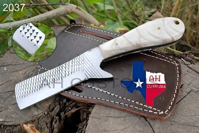 HANDMADE HAND MADE HORSE FILE STEEL BULL CUTTER KNIFE W CROSS LEATHER SHEATH AH2037