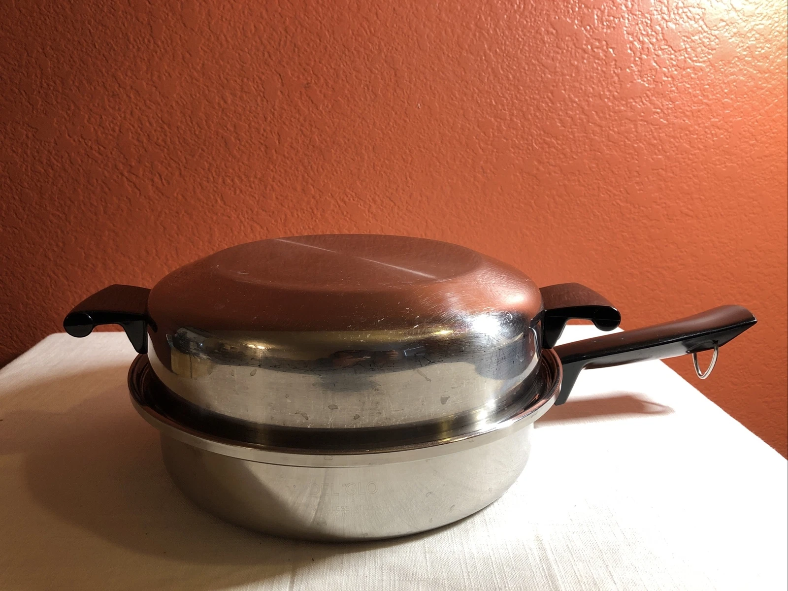 DEL GLO 3 Ply 18/8 SS Skillet USA Made, Steamer, Egg Poacher, Domed Lid