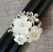 Sterling 925 Silver Rhinestone Flower Cocktail Spring Summer Statement Ring