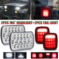 For Jeep Wrangler Yj 87-95 7x6 Led Headlights Hi-lo Beam White Red Tail Lights