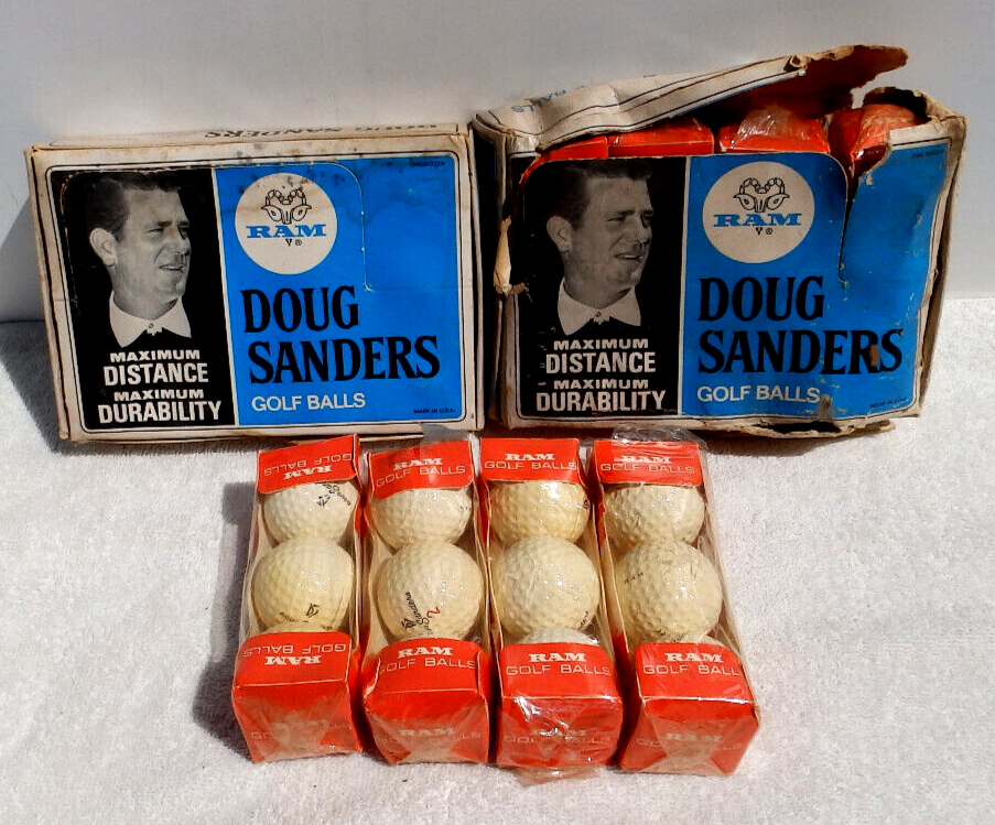 Vintage 1960s Doug Sanders Ram 36 Golf Balls Signature Logo 3 Sleeves W