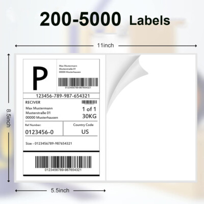 200-5000 Premium 8.5x5.5 Round Corner Shipping Labels Half Sheet Self Adhesive