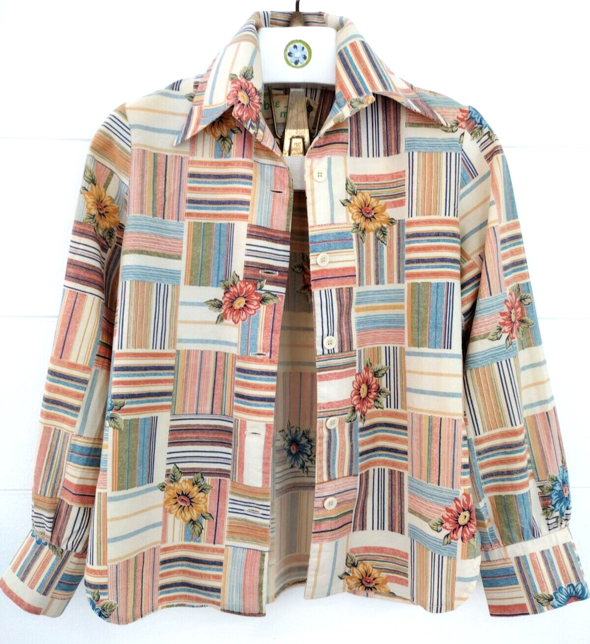 Vtg 70's Western Patchwork Dagger Collar Plaid Bu… - image 3