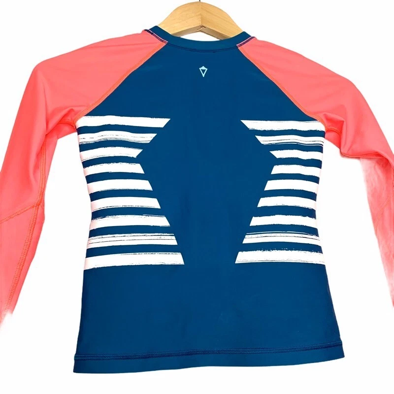 Ivivva Girls Underwater Paradise Rash Guard Multicolor Blue Striped Crew Neck 8 - Image 3 of 4